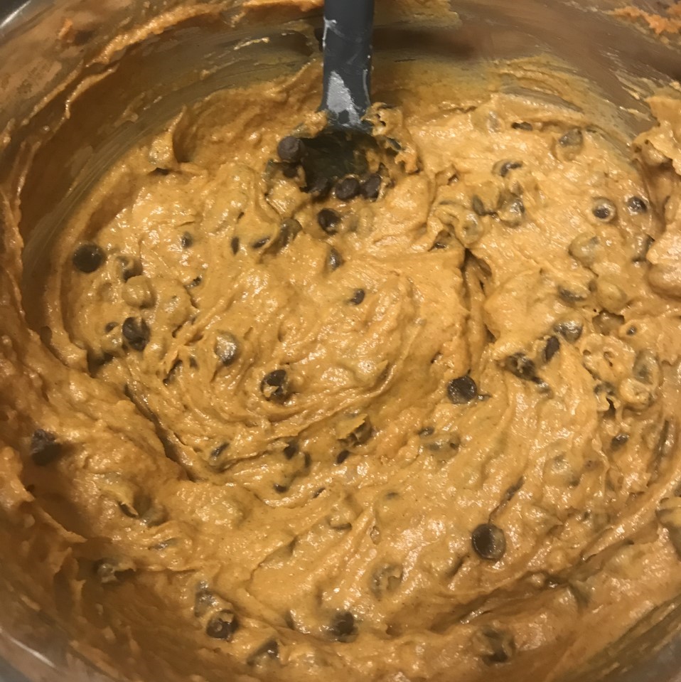 Pumpkin bread batter with chocolate chips